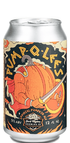 A can of pumpkin ale with an image of a pumpkin.